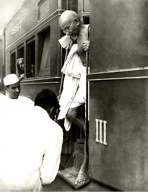 Mahatma Gandhi at the railway station in the early 1940s; photo - Kulwant Roy